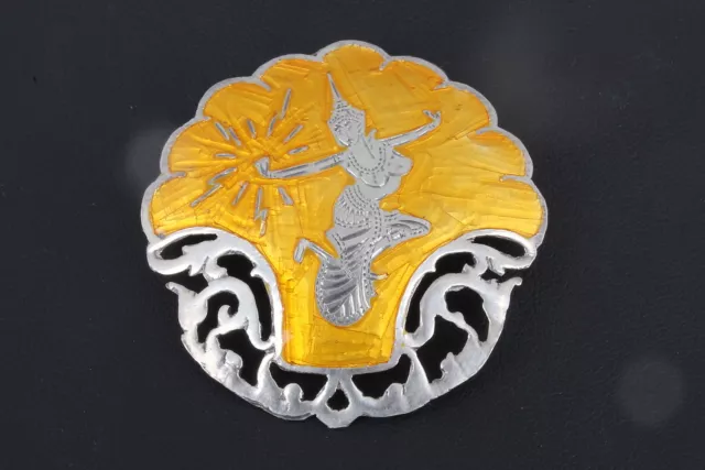 Broche En Émail Argent Sterling Niello Siam Dancer 925 Fine 3165