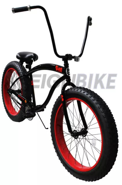 26" Slugo 4" Fat Tires Stretch Beach Cruiser Bicycle Rise Handlebar Red Rim Bike 26" Slugo 4" Fat Tires Stretch Beach Cruiser Bicycle Rise Handlebar Red Rim Bike