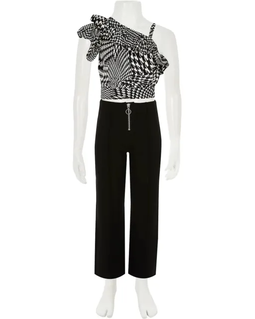 River Island Girls Dogtooth Check Print Crop Top Outfit Trousers Age 7-8 Years
