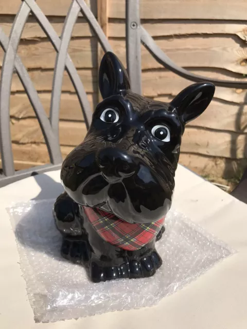 Collectable Black Westie Scotty Terrier Dog Biscuit Jar Ceramic 11 1/2” Tall VGC