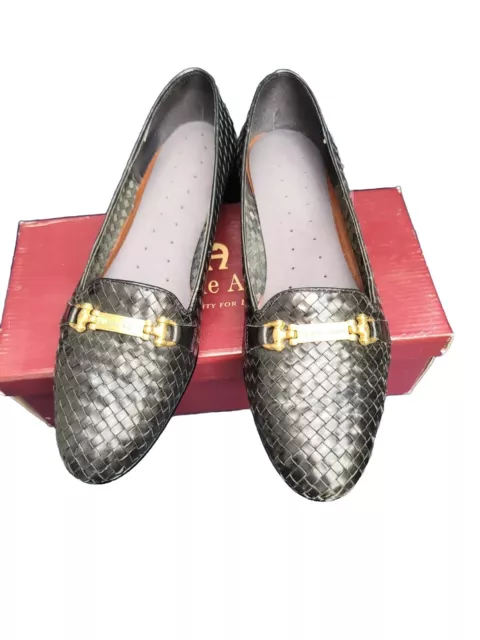 Etienne Aigner Black Woven Loafers Shoes Flats Women's Size 11 M Gold Logo Exc