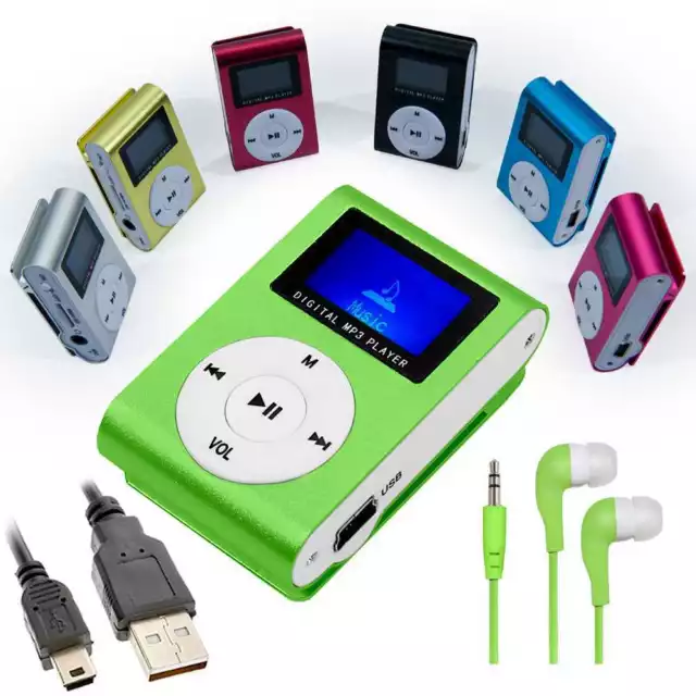 Mini Lecteur MP3 Audio avec Clip Metal Ecran LCD LED+Casque+Cable Mini USB Vert