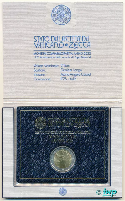 VATICANO 2 EURO € moneta commemorativa 2022 - 125° compleanno di Papa Paolo VI - rara!