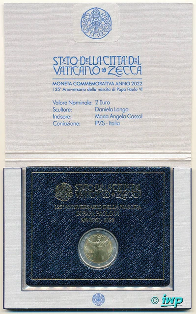 VATIKAN 2 EURO € Gedenkmünze 2022 - 125. Geburtstag von Papst Paul VI - rar!