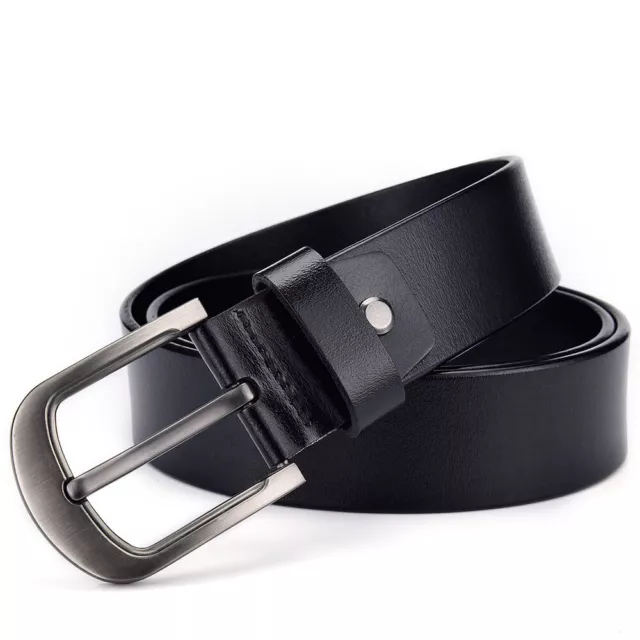 Mens Genuine Leather Belt Belts Real New Buckle For Trouser Jeans Black Brown UK 3