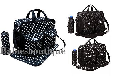 Black Multi Function 3PCs Baby Nappy Diaper Changing Bags Set Mat 3 Designs NEW