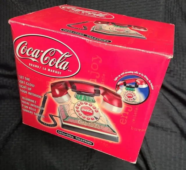 Coca-Cola COKE Stained Glass  Telephone Lights Up Phone Push Up Button Tested