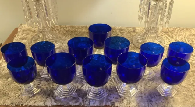 Baccarat Cobalt Blue Goblets. Orsay Model. Vintage. 12 Pieces. 6 Water, 6 Wine.