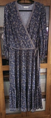 Max Studio Ladies Long Dress XL/16 Navy Blue Ditsy Print Jersey Fabric