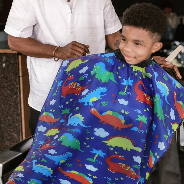 1 juego Kids Barber Cape con cuello Duster pincel dibujos animados corte de pelo capa corte de pelo