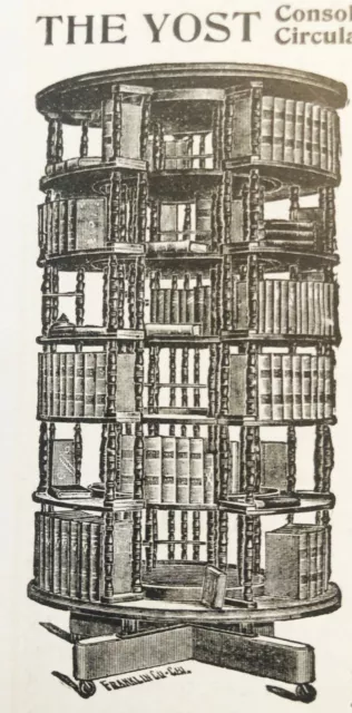 Antique1895 THE YOST Revolving Circular Bookcase Vtg Print Ad~Library Office Den