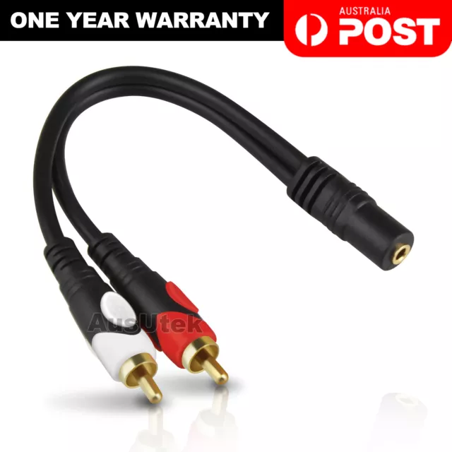 3.5mm Female To 2 RCA Male Aux Auxiliary Gold Plated Stereo Audio Adapter Cable