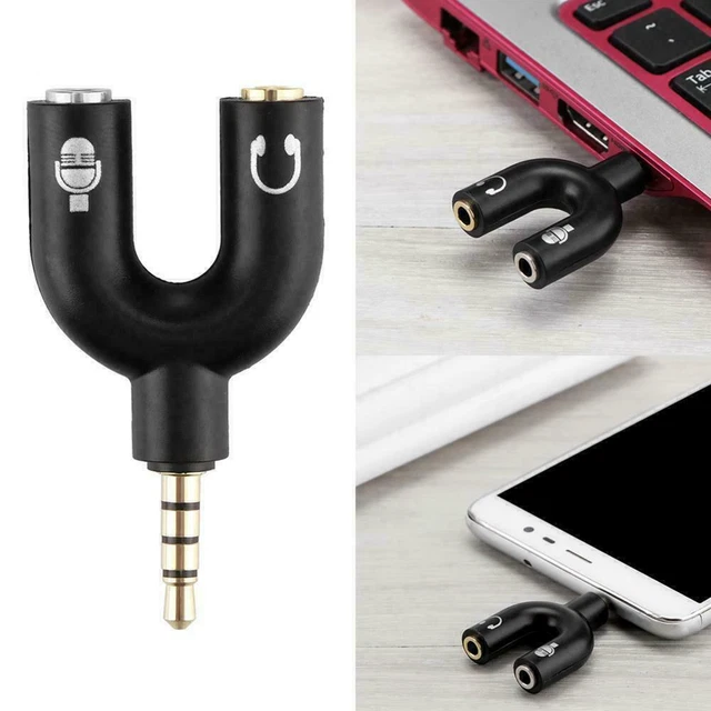 Black Audio Splitter Adapter 35mm Stereo to Mic Headset Jack