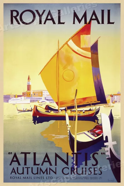 1930s UK British Royal Mail Atlantis Cruises Vintage Style Travel Poster - 16x24