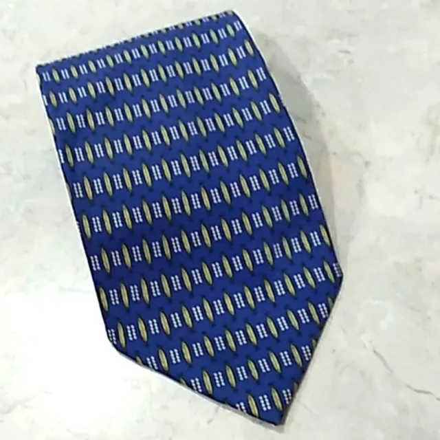 COMO HOUSE Mens 100% Silk Necktie Italian Designer Luxury Tie Blue Geometric