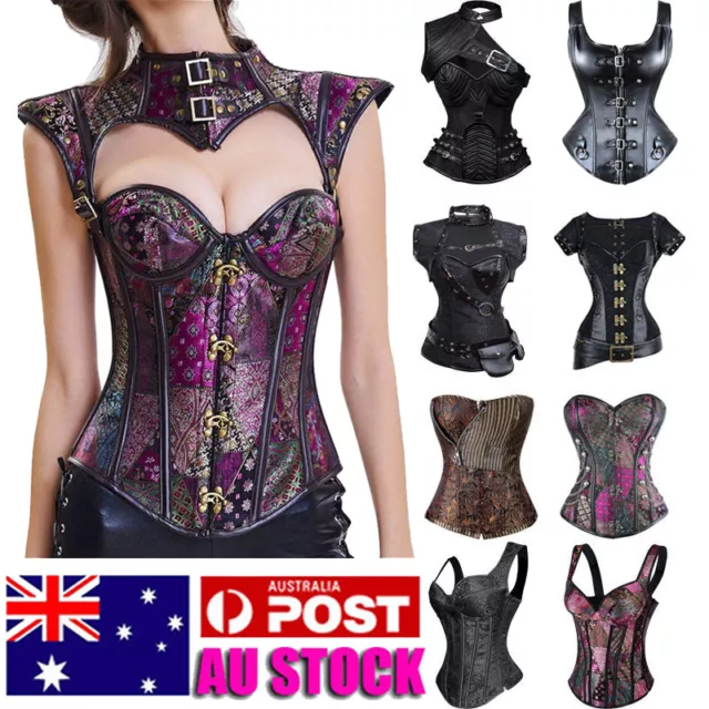 Womens Gothic Corset Top Burlesque Moulin Bustier Basque Overbust Sexy Lingeries