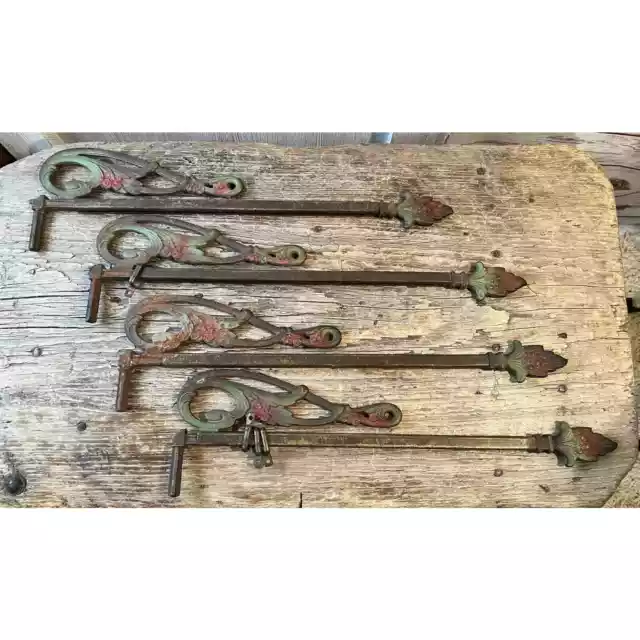Antique Authentic Victorian cast iron swing arm curtain rods- set of 4
