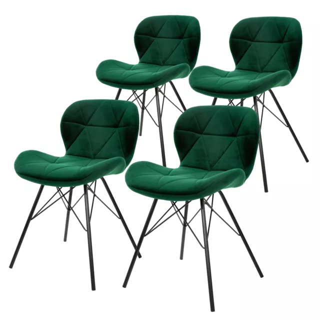 Set 4 sillas de comedor/salón de terciopelo verde oscuro con patas de acero 74cm