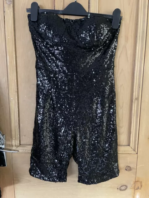 I SAW IT First Black Sequin Strapless Playsuit Party UK 10 £10.00 -  PicClick UK
