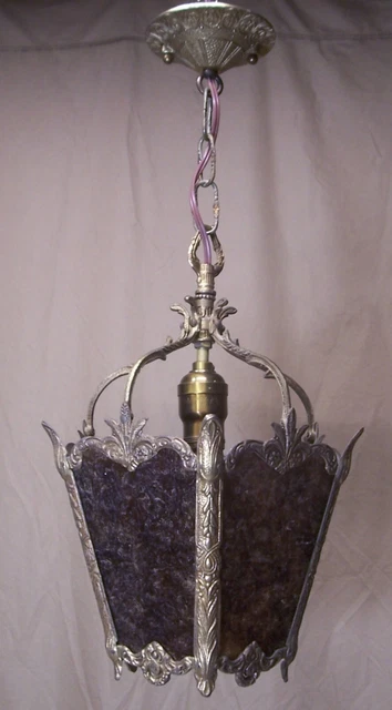 Vtg Light Fixture MCM Pendant Brass Mica French Spain Rewired USA #T51