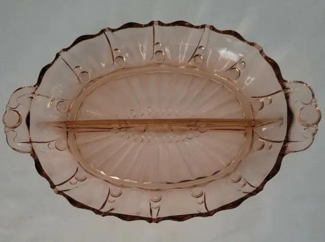 Vintage Pink Depression Glass divided dish relish bowl Oyster and Pearl