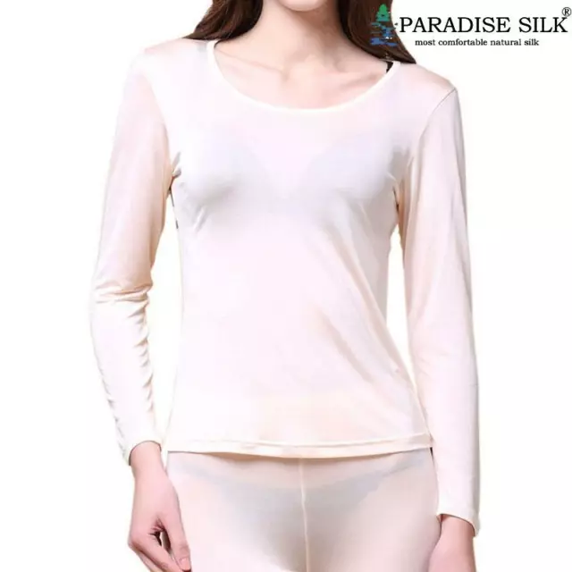 Women Pure Silk Thermal Underwear Set Long Johns Base Layer Top