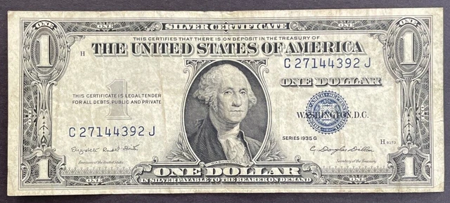 US Series 1935-G $1 Circulated Silver Certificate  Blue Seal Silver