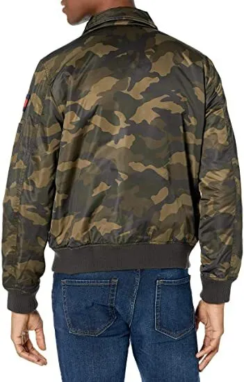 Tommy Hilfiger Laydown Officer Camo Military Bomber Jacket Pile Collar 2XL Patch 3