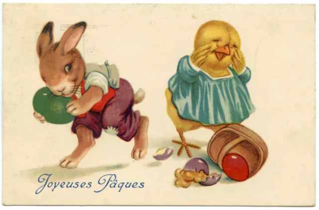 LAPIN HUMANISé. PAQUES. CRAFTY HUMANIZED RABBIT. POUSSIN. CHICK. OEUFS. EGGS.