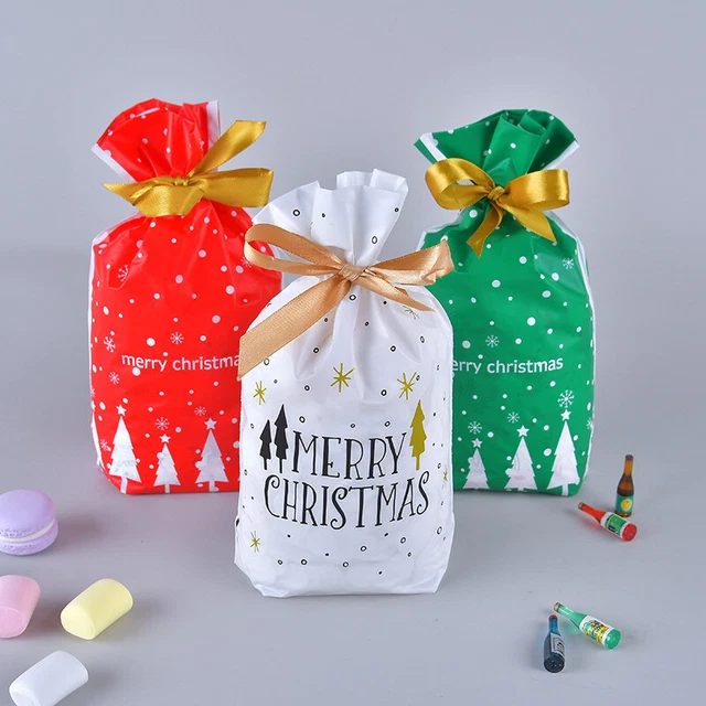 Lot 50 Sacs Cadeaux Avec Cordon - 26x16,5 Cm - Motifs Noël (sapin, Renne) - Pour Bonbons, Bijoux, Faveurs De Mariage