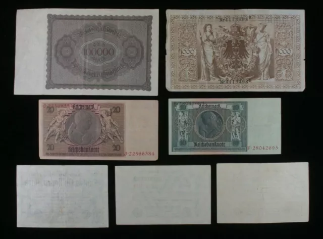 1910-1929 Germany 7-Notes Set 10 Mark to 10 Million MARK Empire & Weimar 2