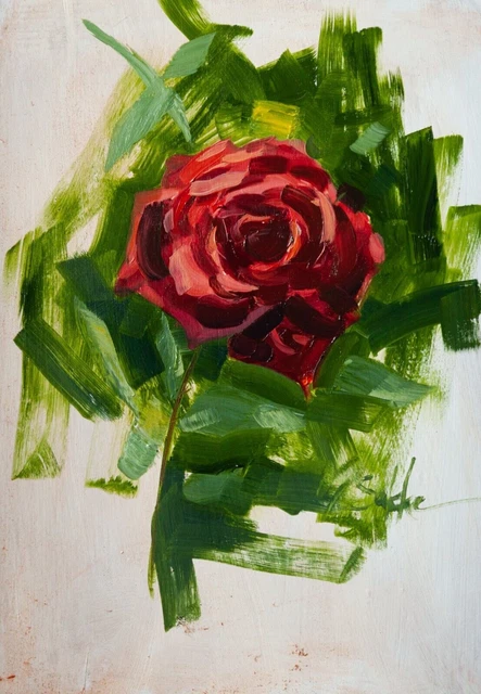 Pittura a olio originale Impressionista Fiore Pittura Arte floreale - Rosa rossa