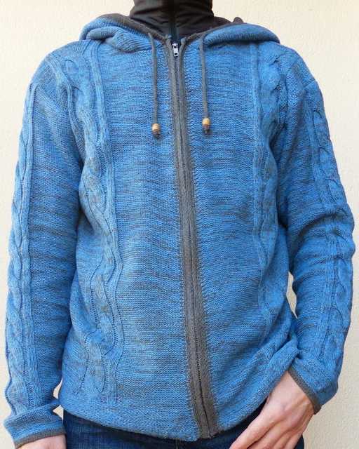 Cardigan, Gilet avec capuche bleu chiné TailleL 100% neuf