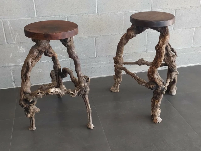 Coppia sgabelli vintage in legno di vite