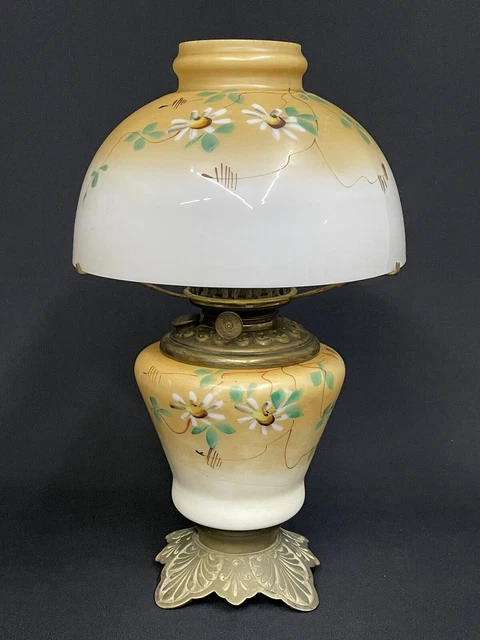 Antique c.1880-1900 Floral Decor Hand Painted GWTW Banquet Parlor Oil Lamp