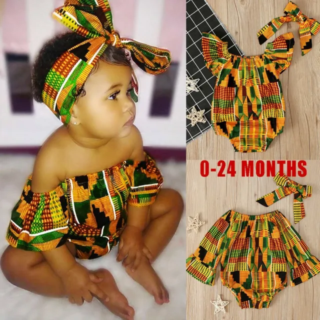 Tuffale con stampa fuori spalla africana per bambine + abiti fascia vestiti Regno Unito