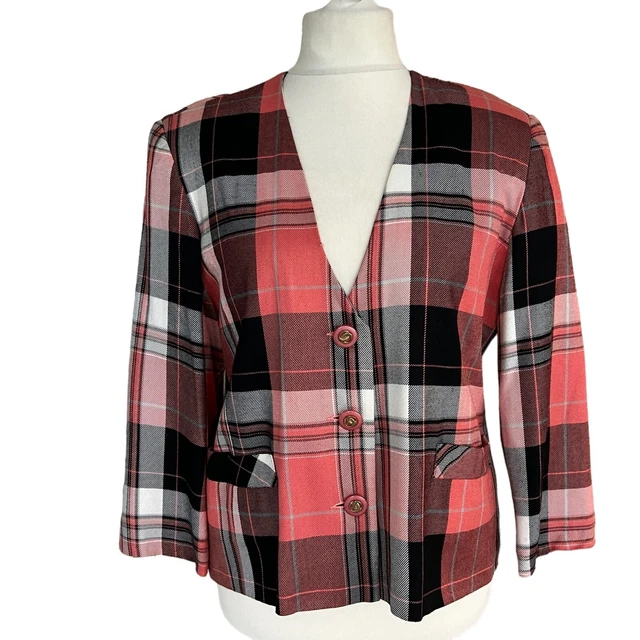 Giacca rosa a scacchi Rendezvous vintage anni '80 taglia 14 16 UK Fugly Blazer Boxy