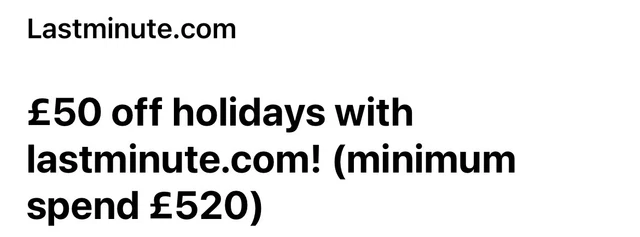 £50 Off Voucher Discount Code www.lastminute.com Lastminute