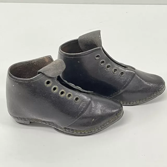 Antico per Bambini Handmade Pelle Scarpe Stivali Zoccoli 1890s Vittoriano Nero