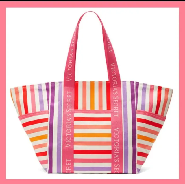 NEW Victoria’s Secret Large Weekender Tote Bag Logo Stripe Beach Bag