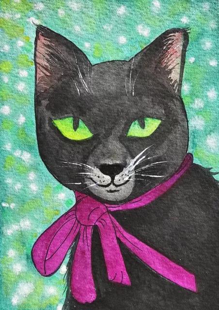 Black Cat Watercolor Painting - Animal Portrait Original Art for Your Wall