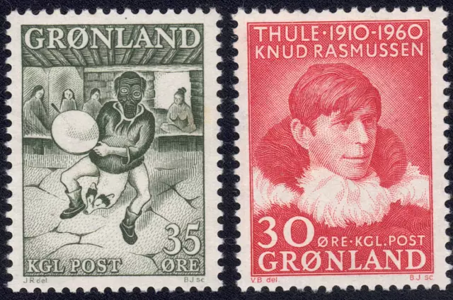 1957-69 Greenland SC# 41, 47 - Drum Dancer, Knud Rasmussen - 2 Different - M-NH