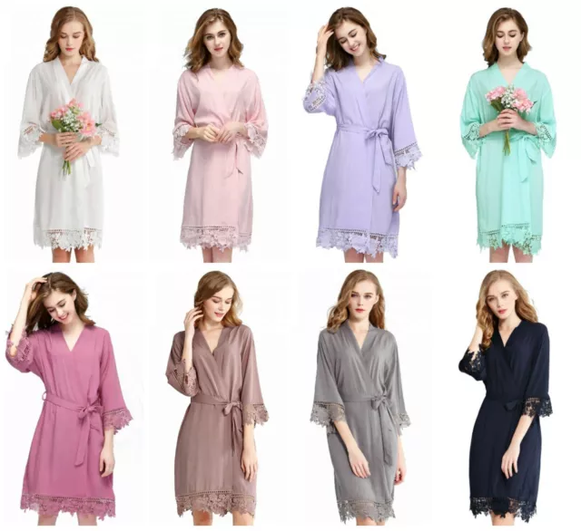 Ladies Rayon Cotton Wedding Bridal Party Robes Bride Bridesmaid Dressing Gown