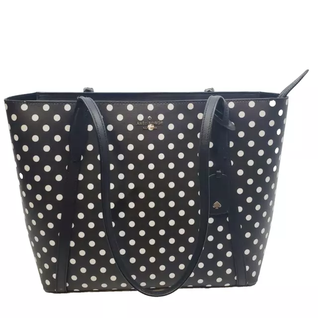 Kate Spade Handbag Purse Women's Large Black & White Poka-dot Leather & Zip Bag