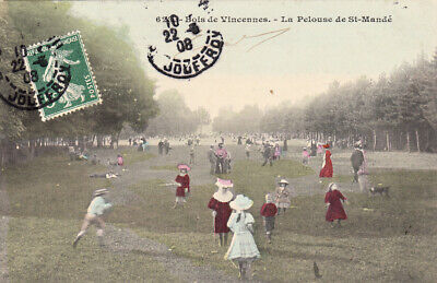 Carte postale ancienne PARIS Bois de Vincennes pelouse de St-Mandé timbrée 1908