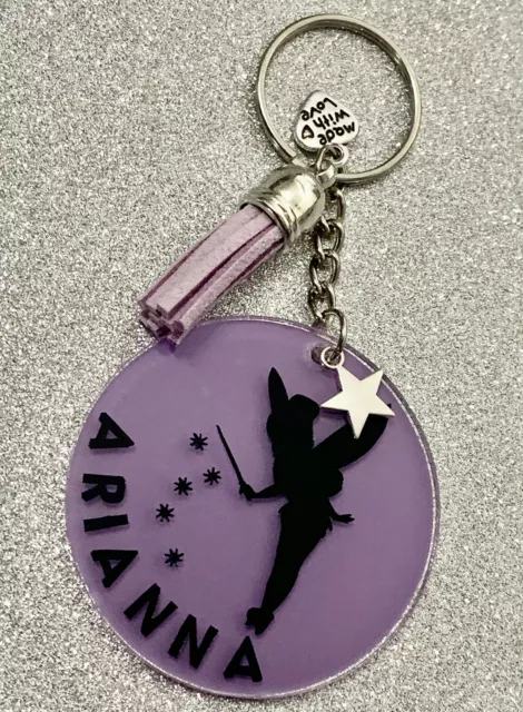 Tinkerbell Fairy Disney inspired personalised keyring. Handmade novelty gift!