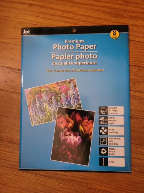 NEW Premium Glossy Photo Paper for InkJet Printers 8.5 "x11", 8 Sheets per pack