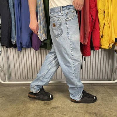 36x30” CARHARTT Pantaloni Salopette Fit Jeans Carpenter Workwear Grigio Tortora 