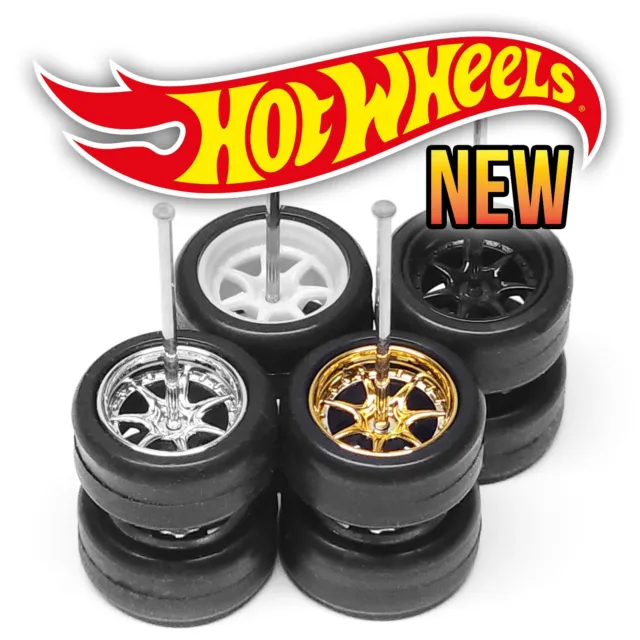 1/64 Scale 7 SPOKE v5 DEEP Real Rider Wheels Rims Tires Set for Custom Hot Wheel