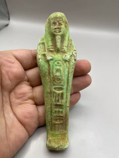 Beautiful Ancient Egyptian Glazed Faience Ushabti Shabti With Hieroglyphics